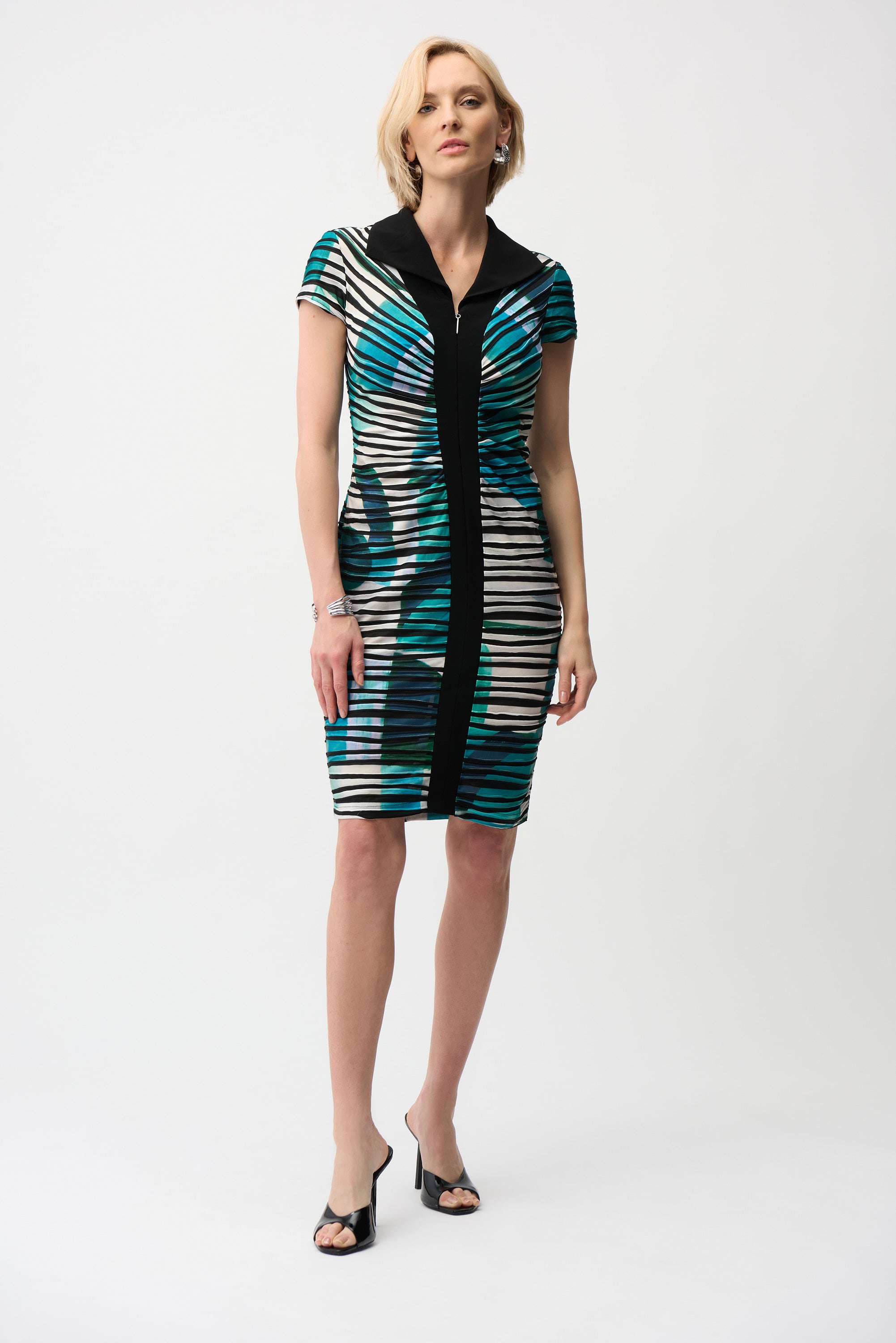 Cascade Knit Geometric Print Sheath Dress