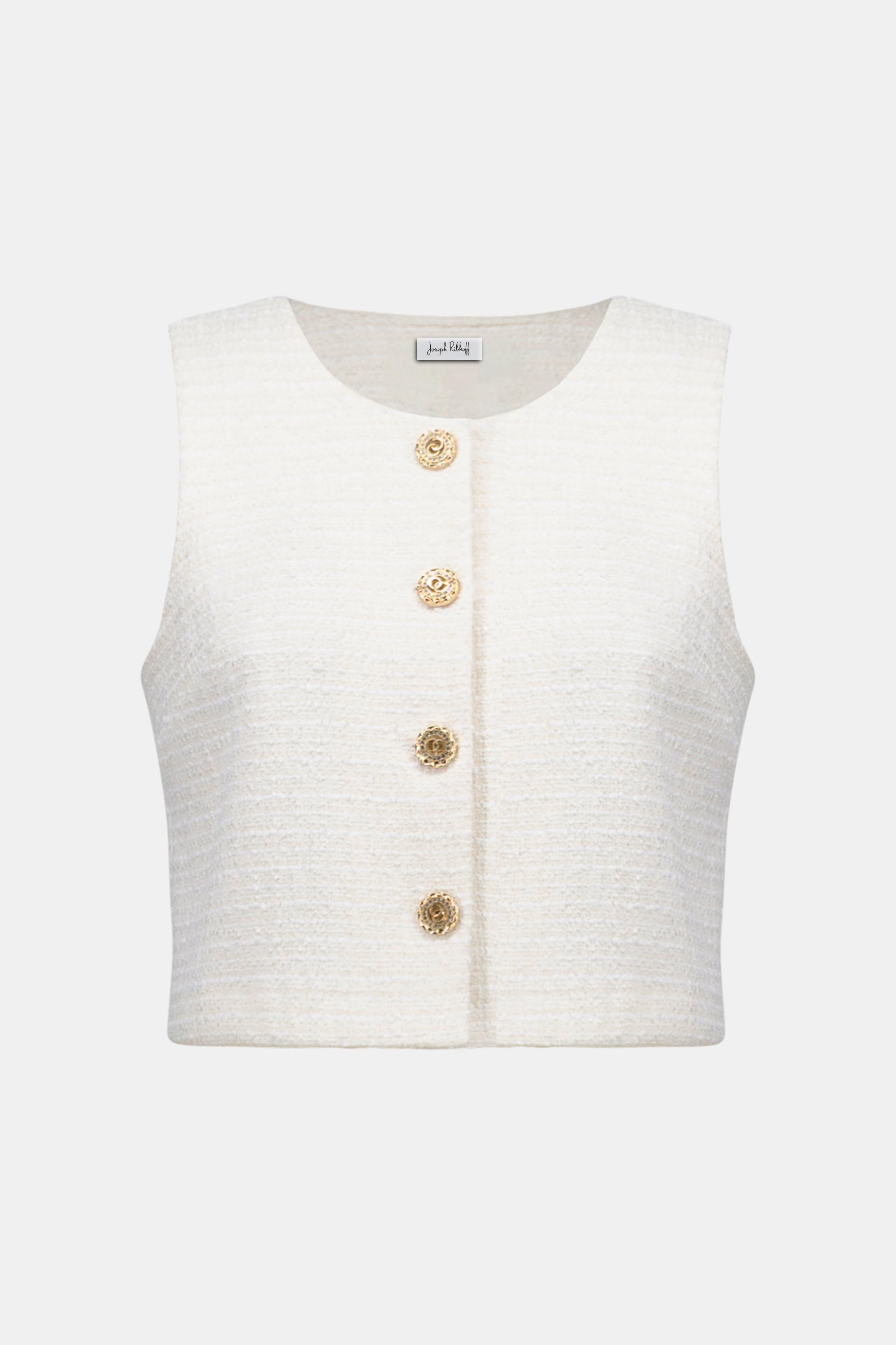 Bouclé Sleeveless Vest With Gold Buttons