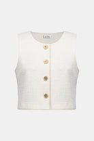 Bouclé Sleeveless Vest With Gold Buttons