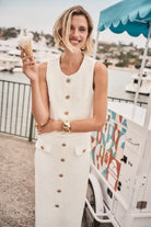 Bouclé Sleeveless Vest With Gold Buttons