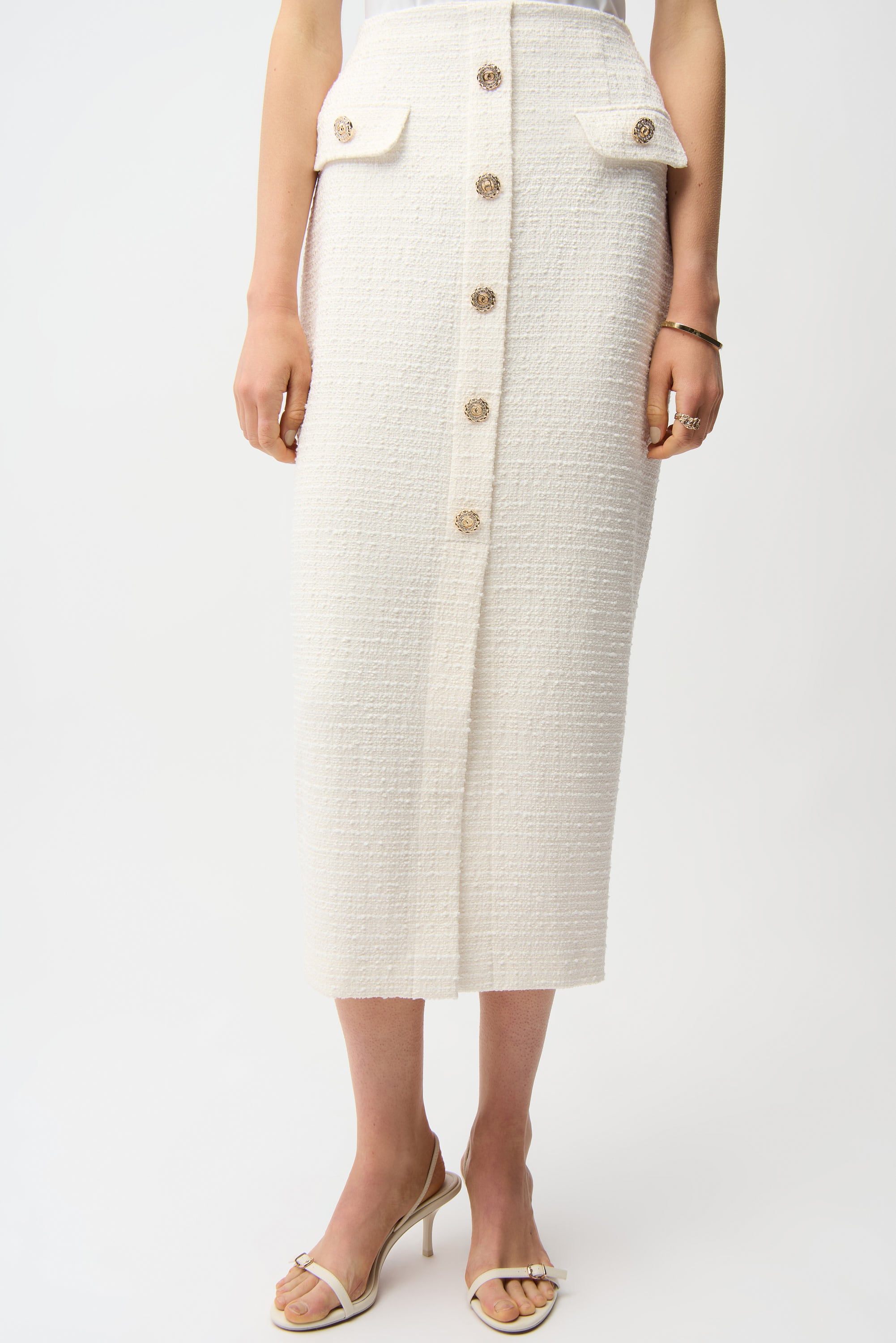 Bouclé Pencil Skirt With Gold Buttons