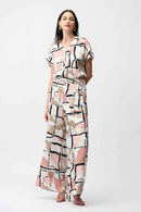 Joseph Ribkoff Recycled Satin Abstract Print Boxy Top With V-necklineline-261308