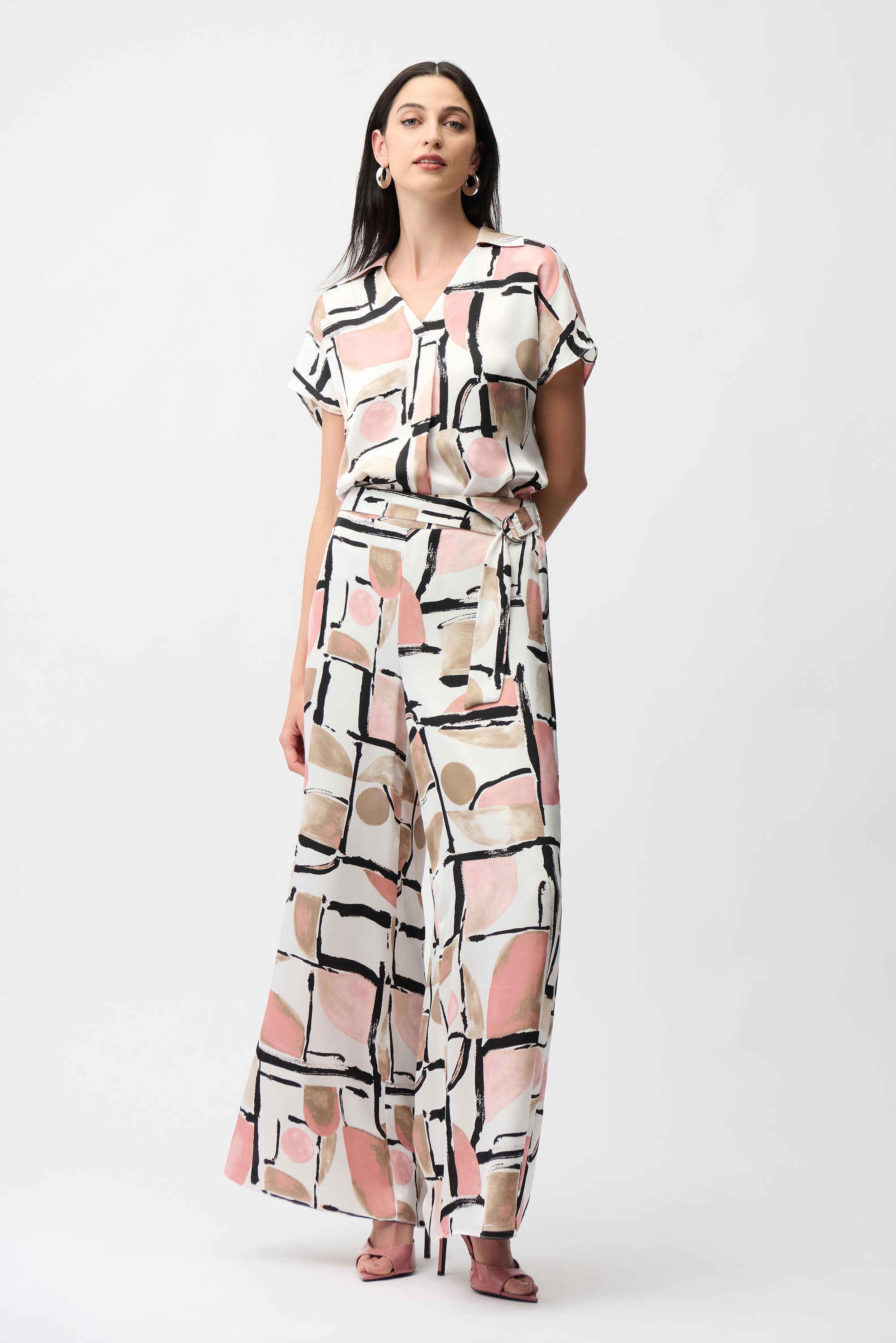 Joseph Ribkoff Recycled Satin Abstract Print Boxy Top With V-necklineline-261308