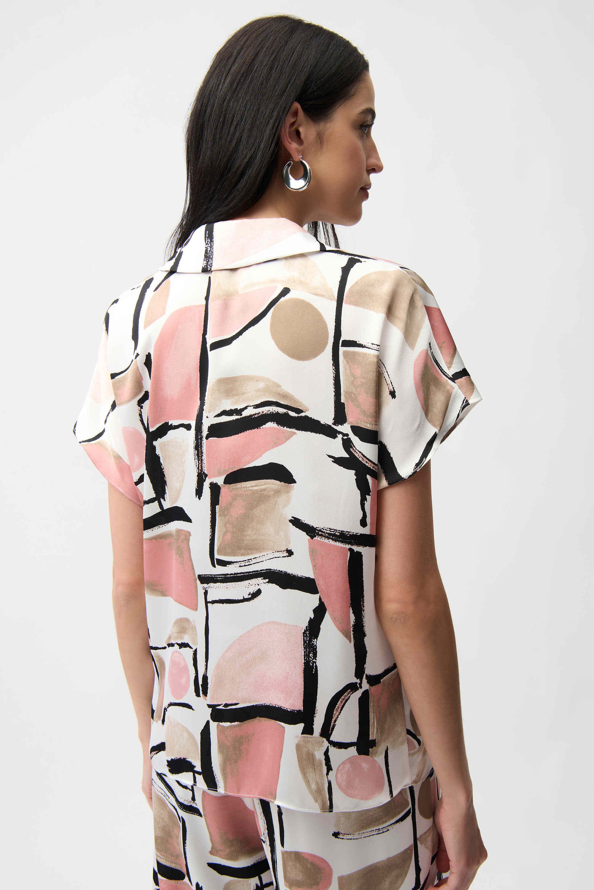 Joseph Ribkoff Recycled Satin Abstract Print Boxy Top With V-necklineline-261308