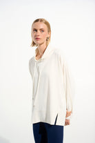 Woven Twill Boxy Tunic With Funnel Collar