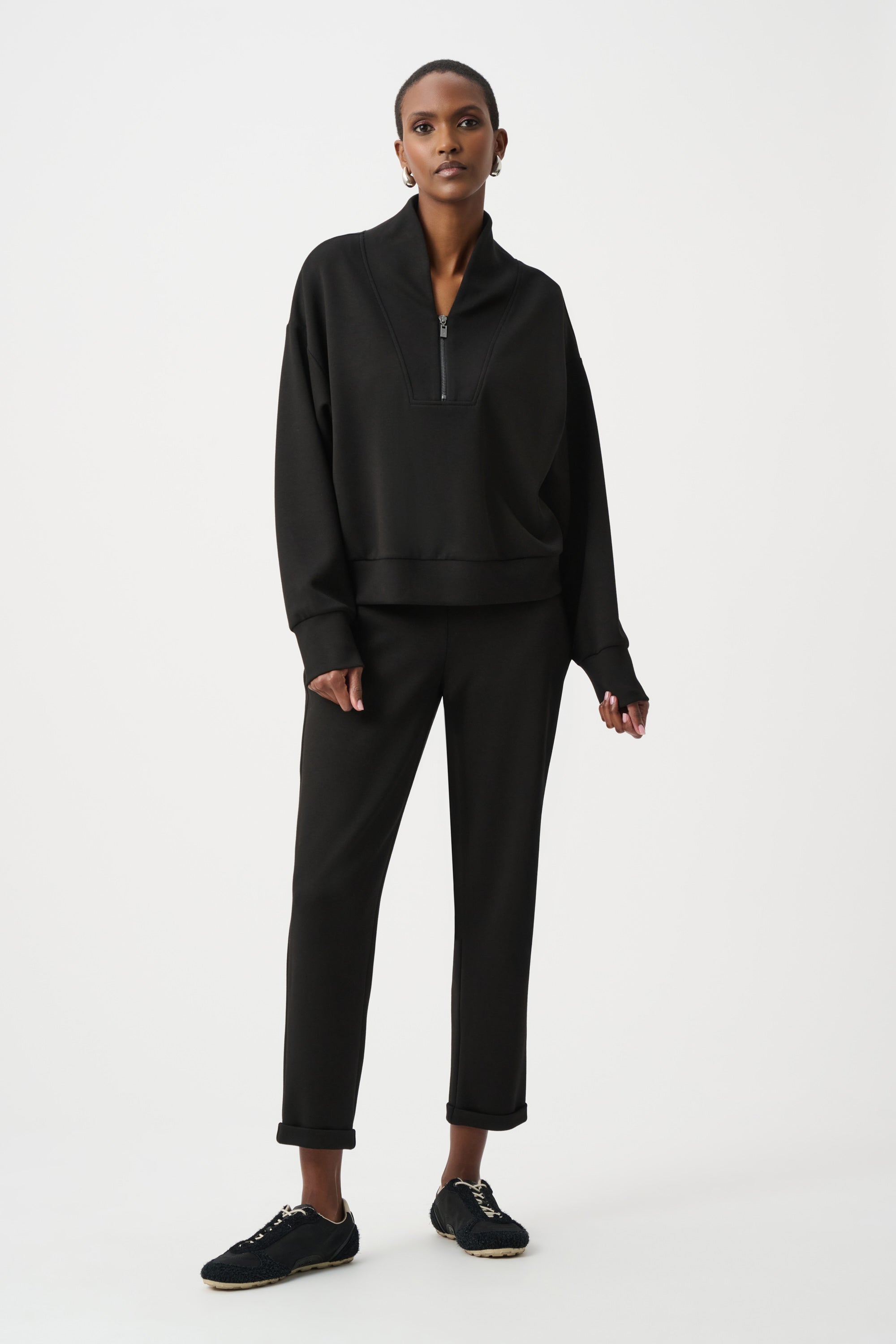 Scuba Jersey Boxy Sweatshirt With High Collar and Front Zipper
