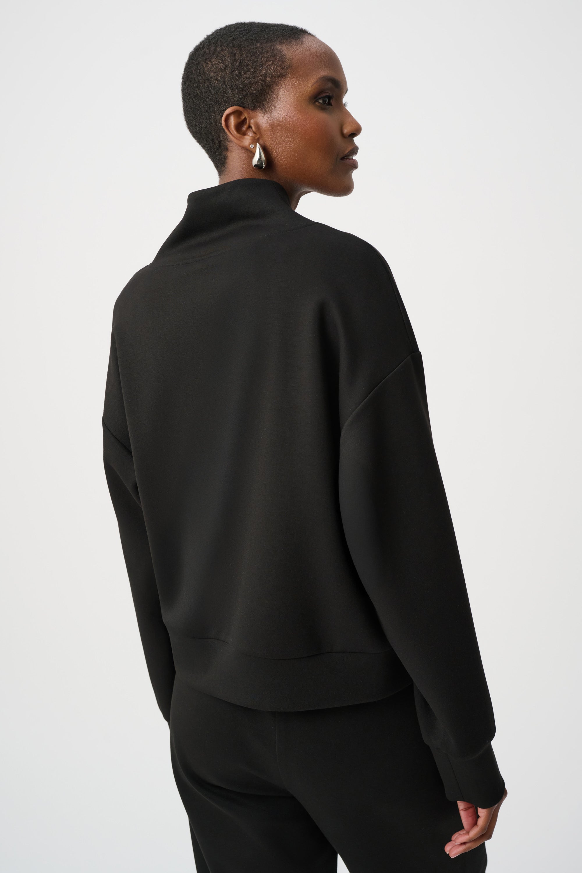 Scuba Jersey Boxy Sweatshirt With High Collar and Front Zipper
