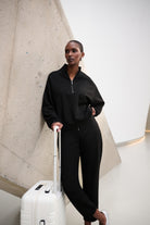 Scuba Jersey Boxy Sweatshirt With High Collar and Front Zipper