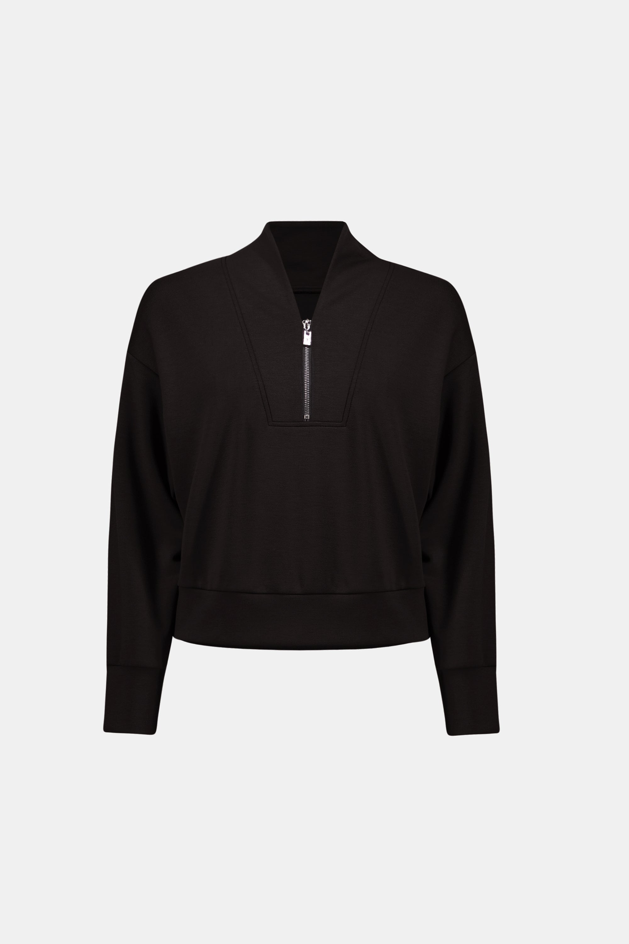 Scuba Jersey Boxy Sweatshirt With High Collar and Front Zipper