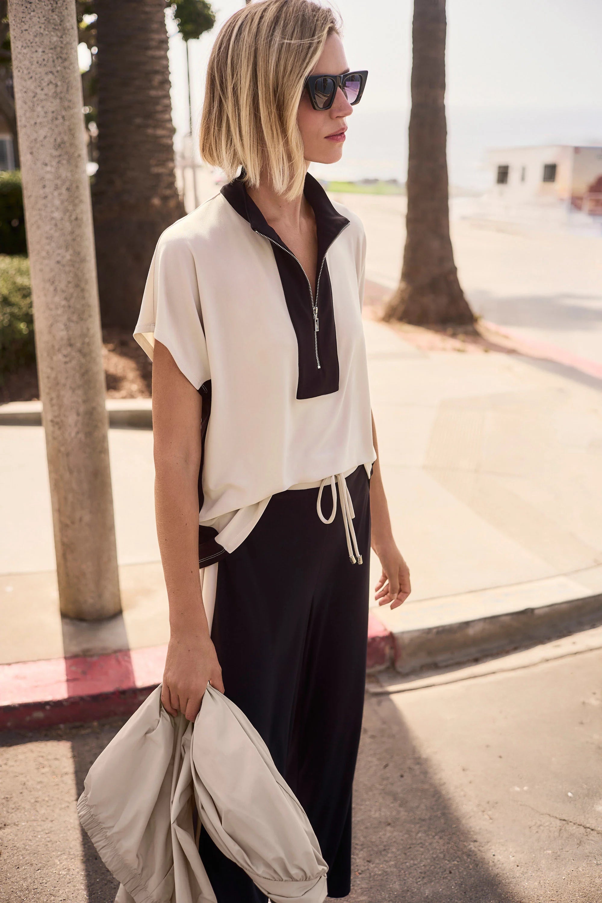 Joseph Ribkoff Color Block Straight Top With Zipped Collar | Unique Apparel USA