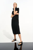 Silky Knit Cocoon Dress With Memory Funnel Collar