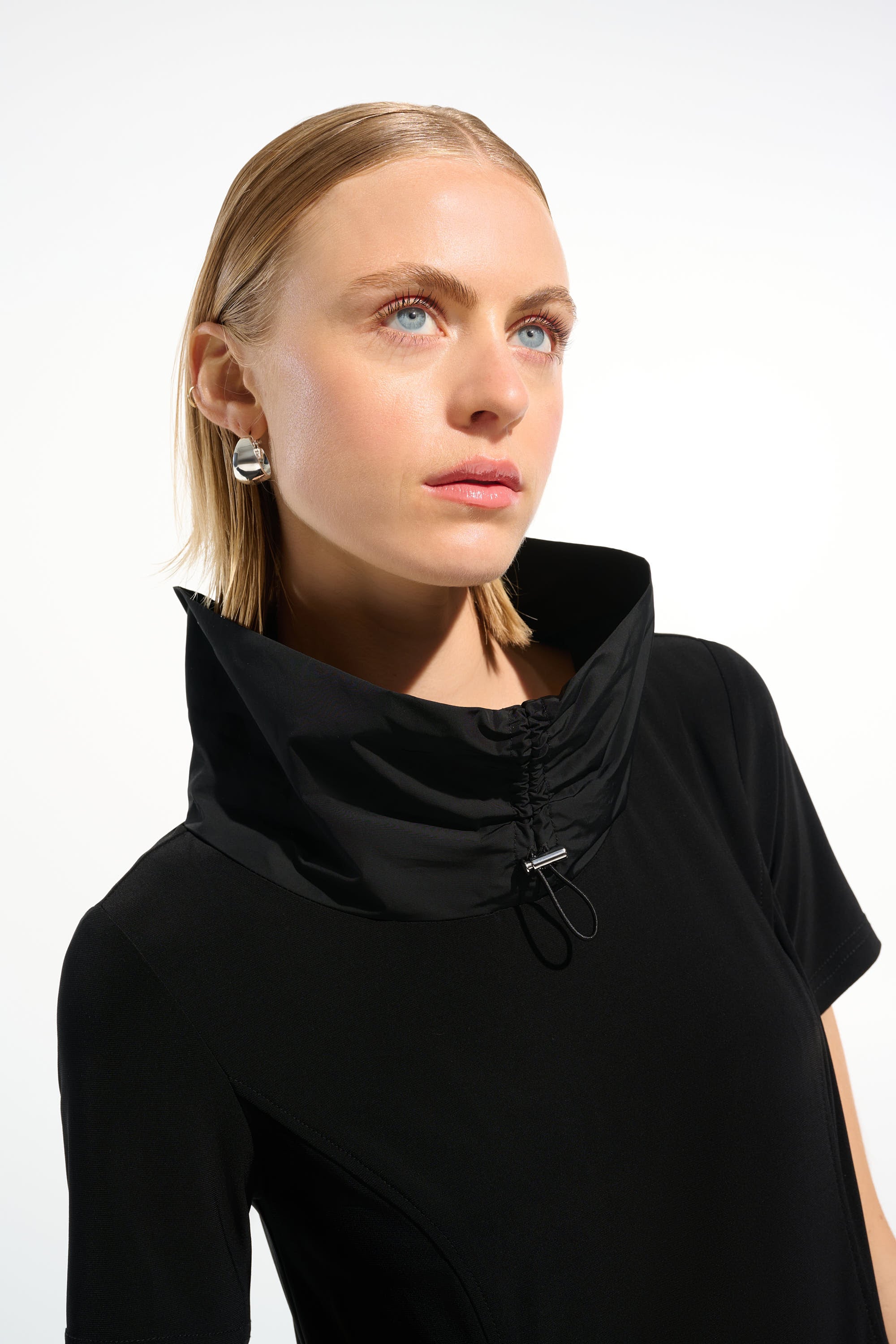 Silky Knit Cocoon Dress With Memory Funnel Collar