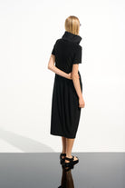 Silky Knit Cocoon Dress With Memory Funnel Collar