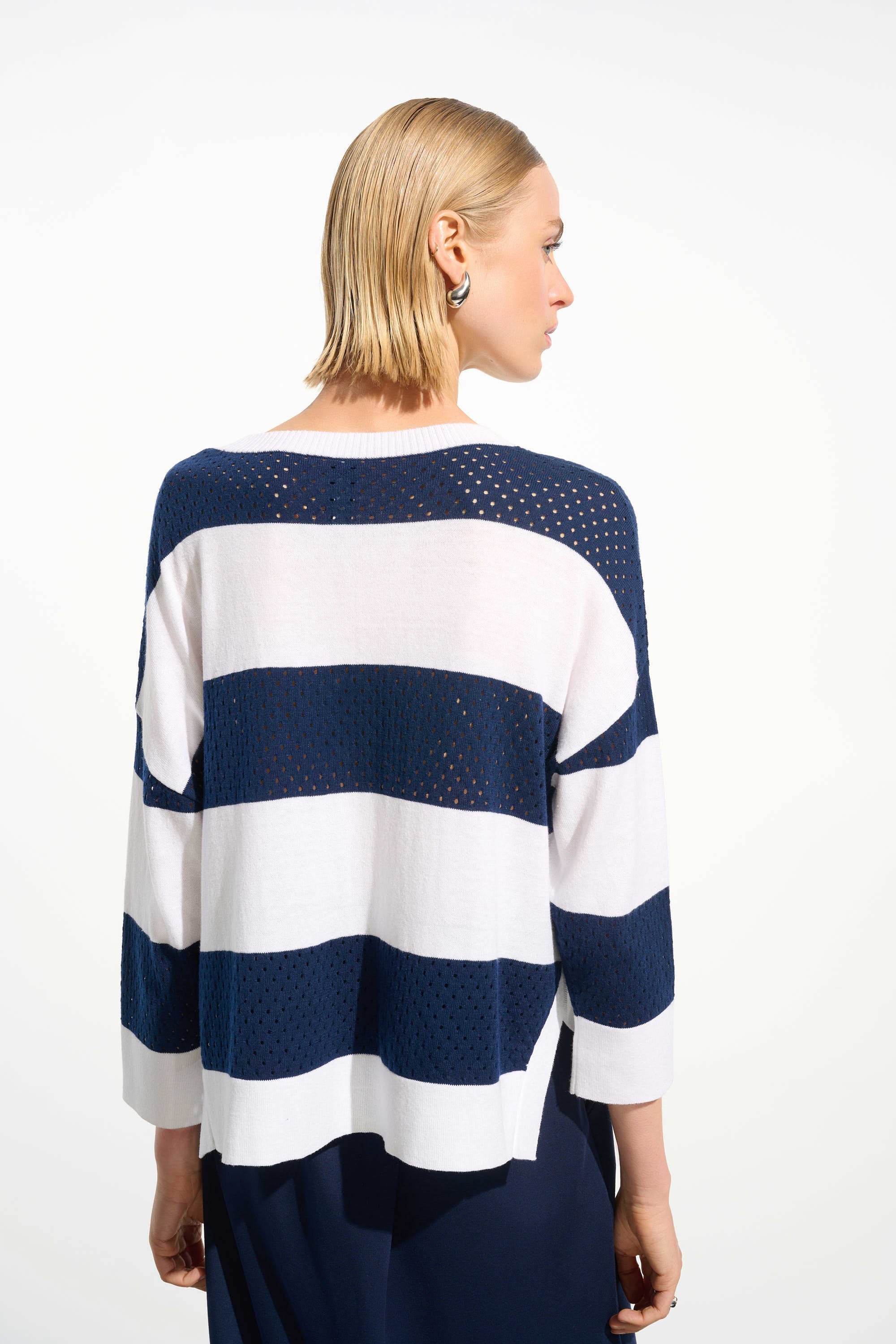 Joseph Ribkoff Cotton Blend Stripe Print Crewneck Sweater-261635