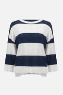 Joseph Ribkoff Cotton Blend Stripe Print Crewneck Sweater-261635