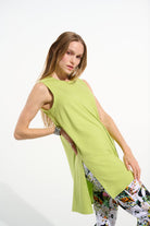 Jersey Sleeveless Straight Tunic With Scoop Neck