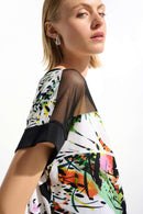 Joseph Ribkoff Silky Knit Tropical Print Straight Tunic With Mesh Insert-261643