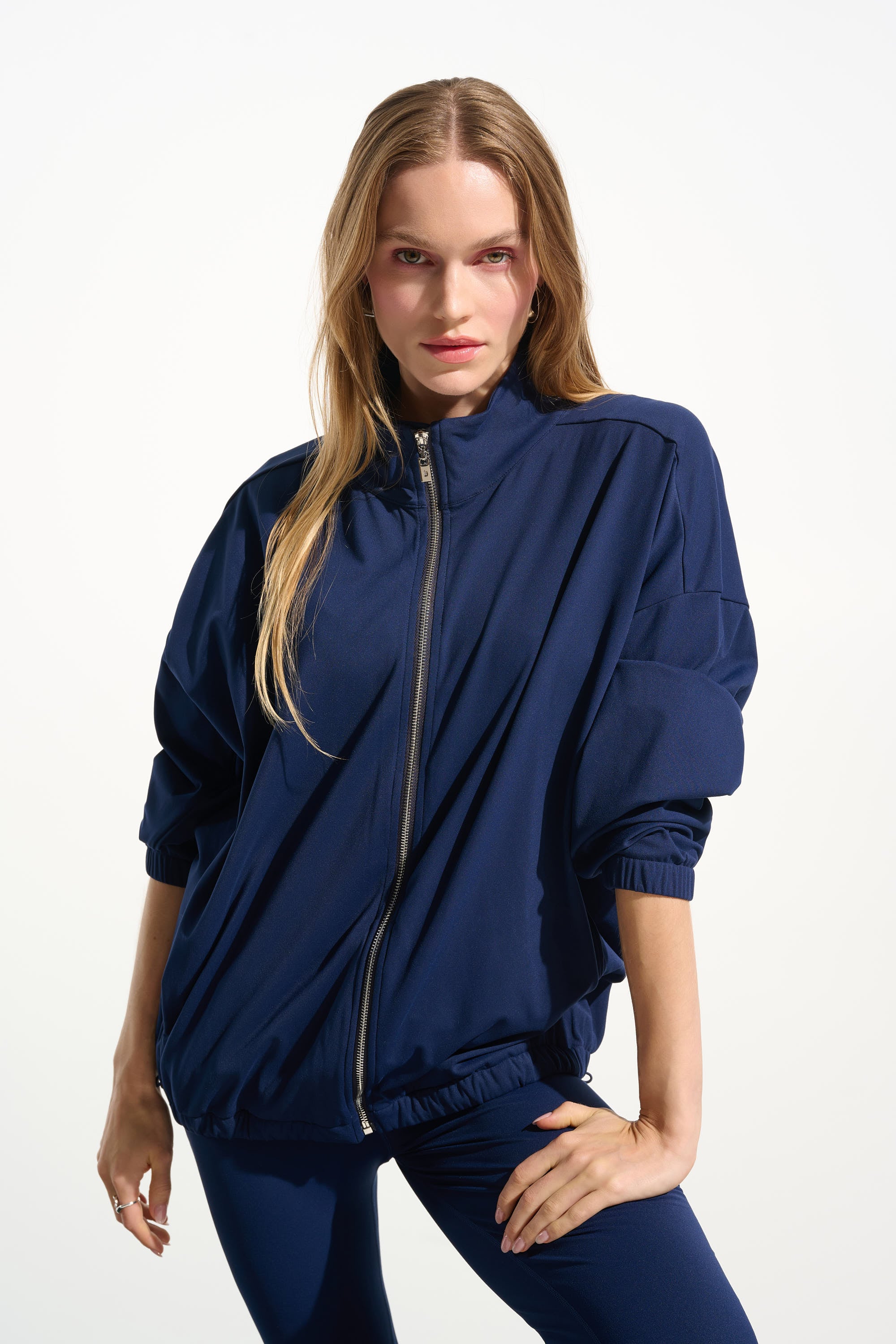 Stretch Nylon Boxy Mock Neck Outdoor Jacket