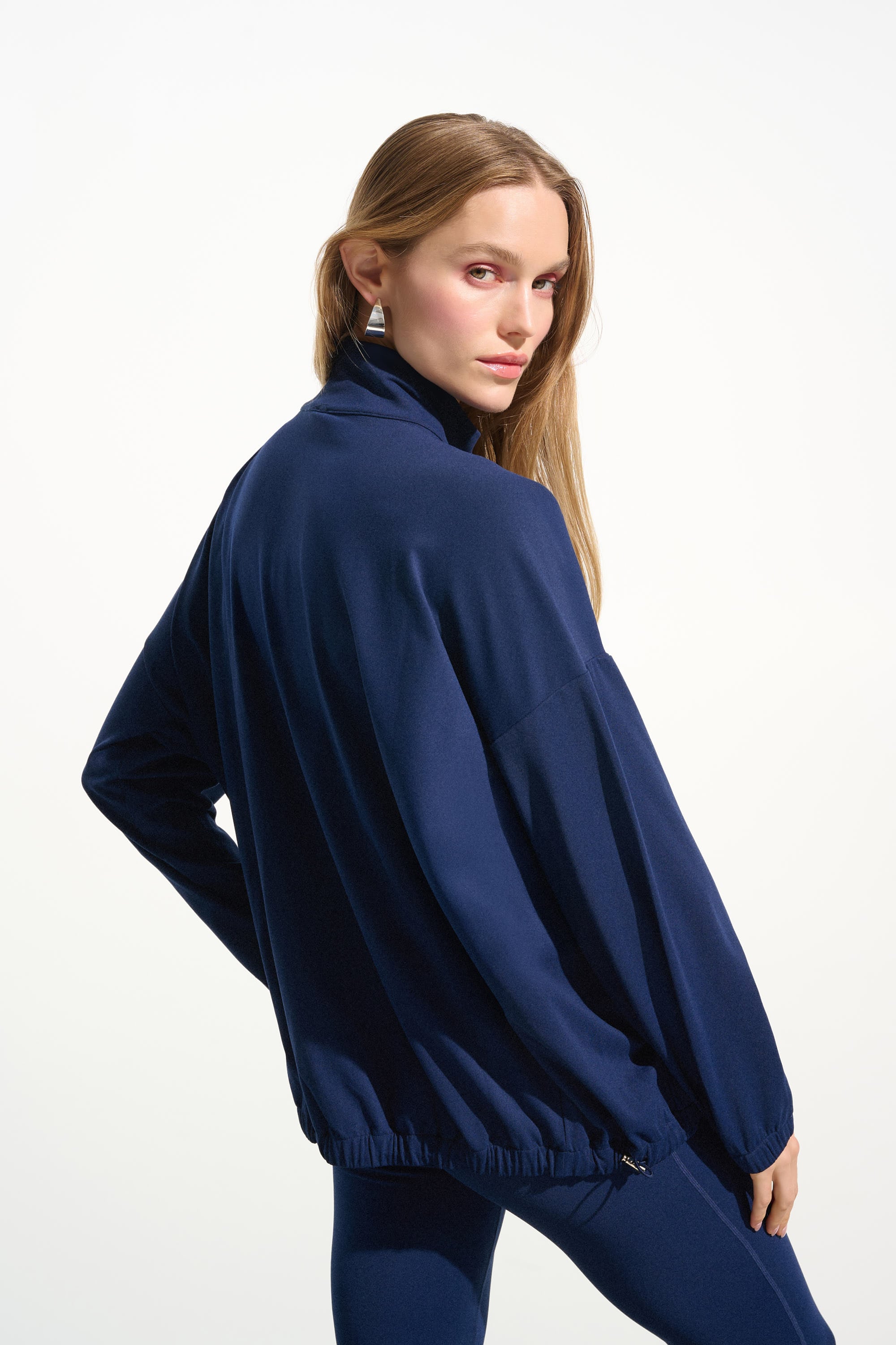 Stretch Nylon Boxy Mock Neck Outdoor Jacket