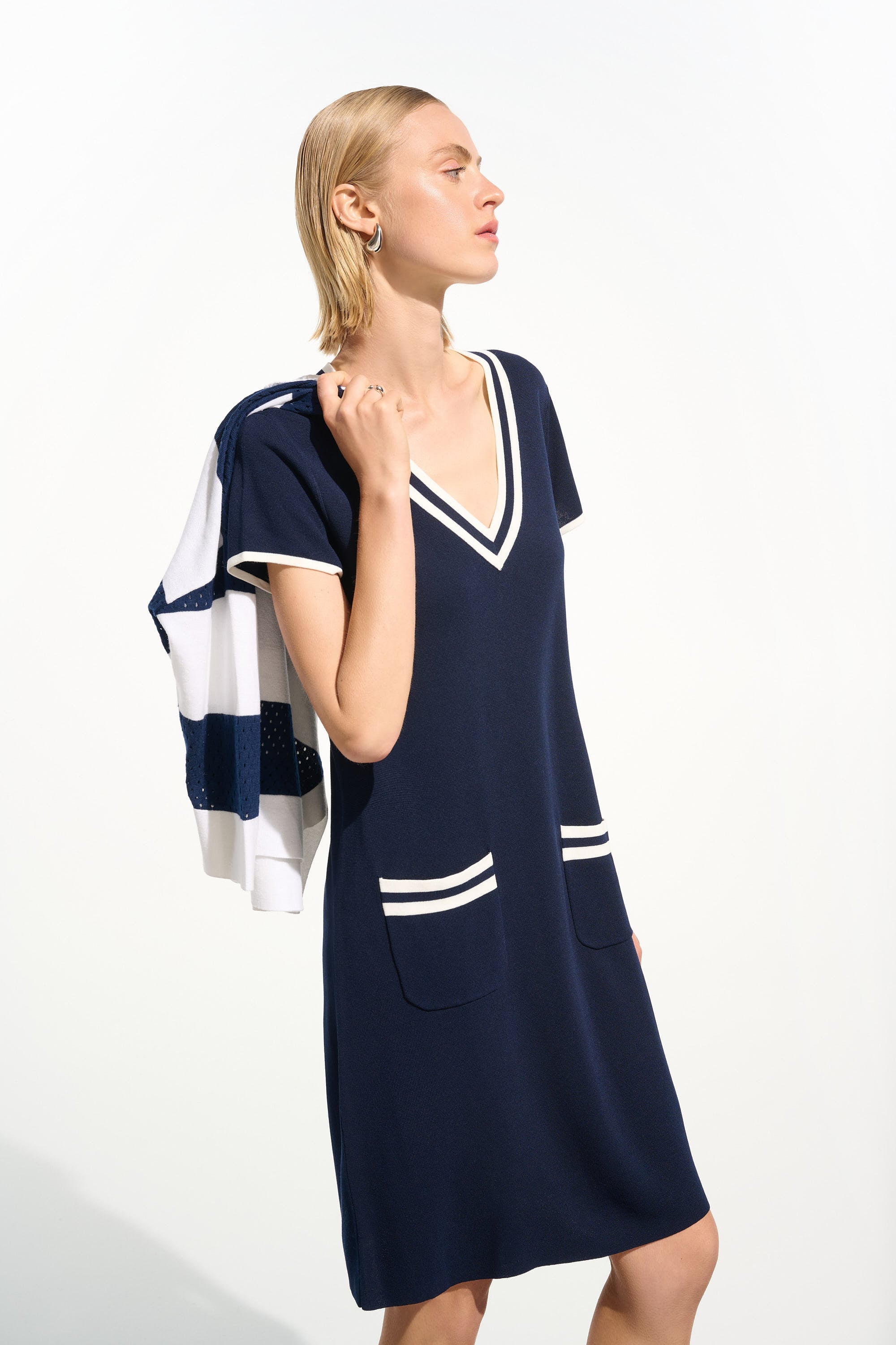 Viscose Knit A-Line Dress With Rib Trim