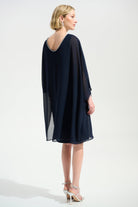 Signature | Cascade Knit Sheath Dress With Chiffon Poncho Overlay