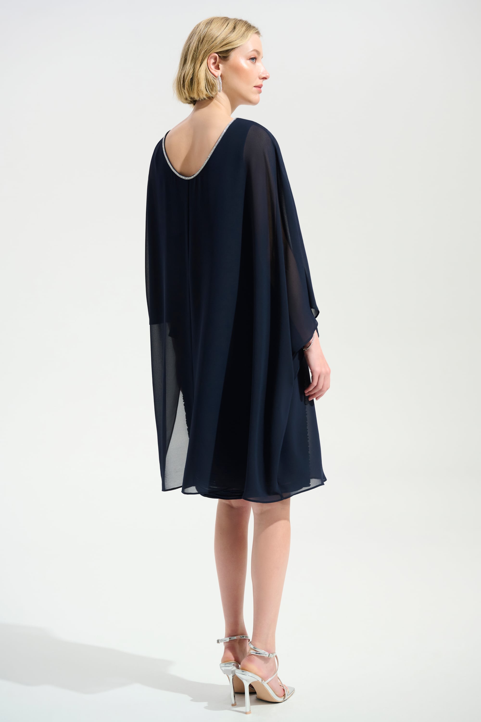 Signature | Cascade Knit Sheath Dress With Chiffon Poncho Overlay