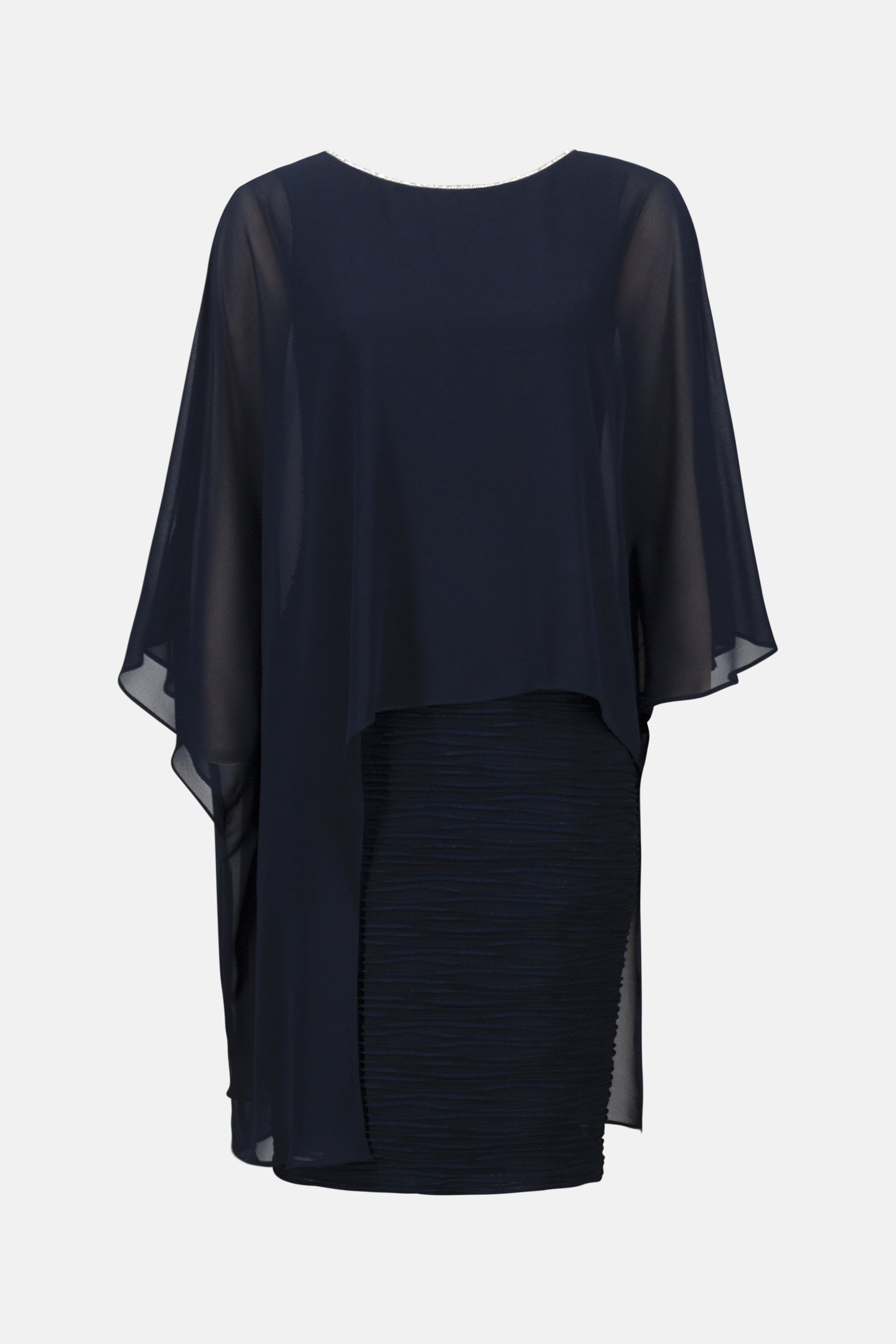 Signature | Cascade Knit Sheath Dress With Chiffon Poncho Overlay