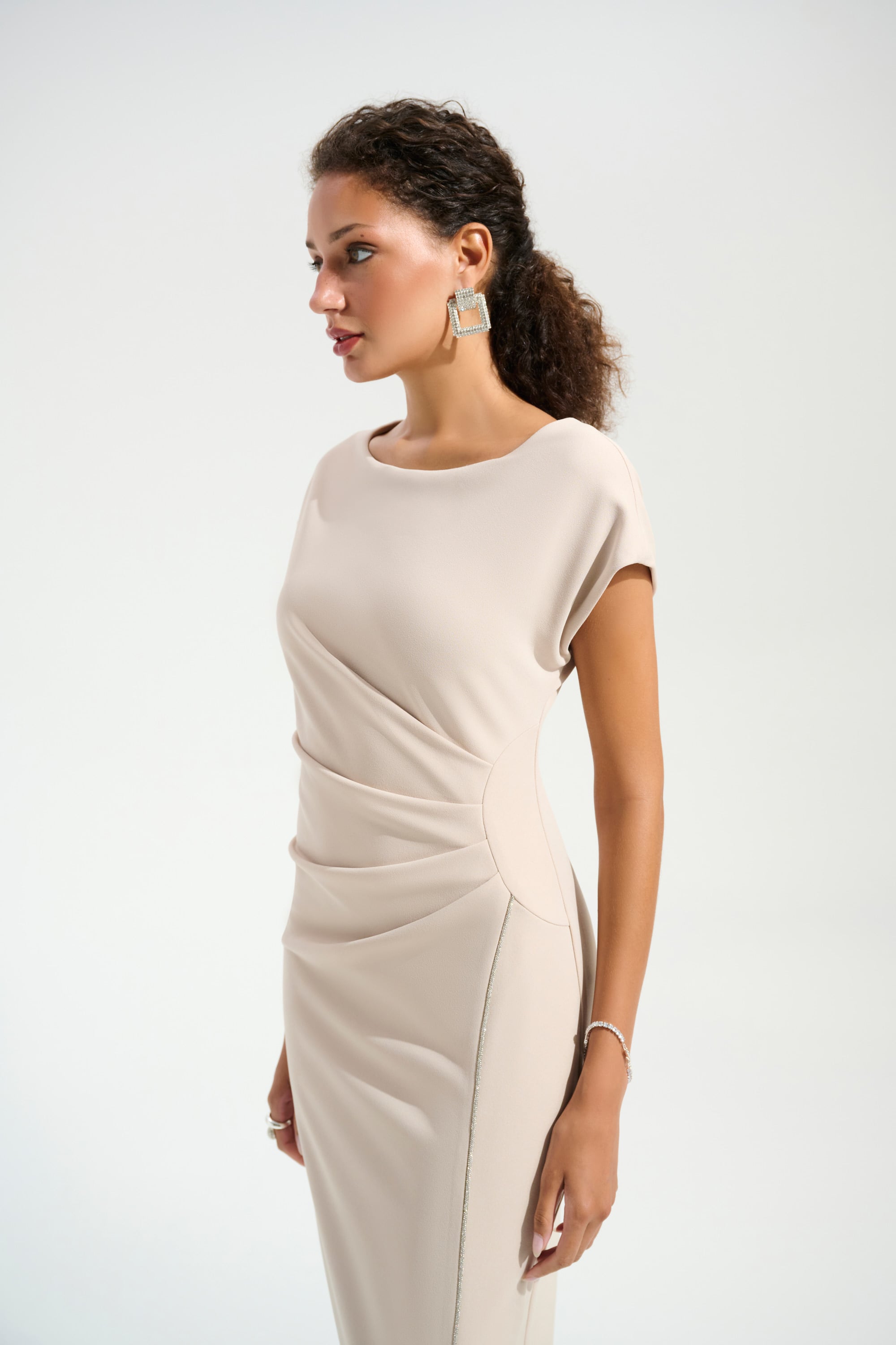 Signature | Scuba Crepe Sheath Gown With Rhinestones Piping