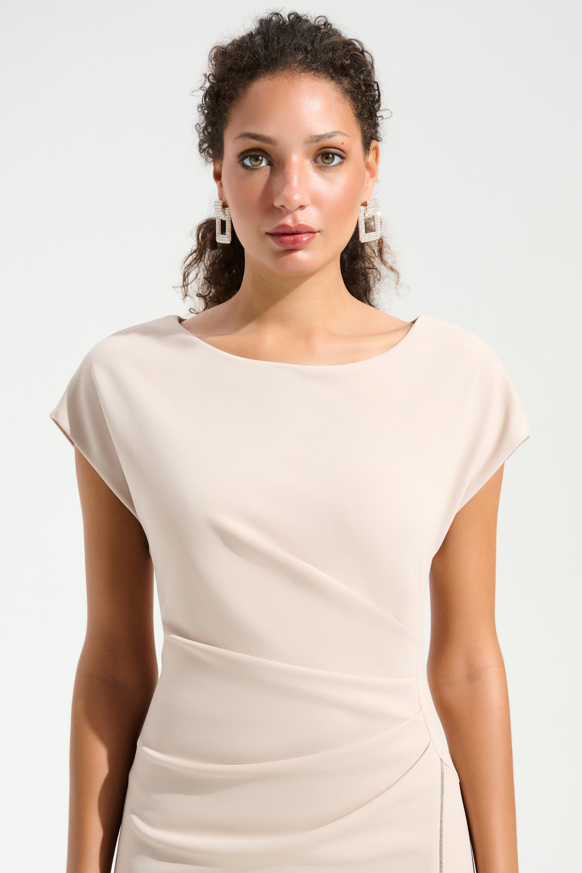 Signature | Scuba Crepe Sheath Gown With Rhinestones Piping
