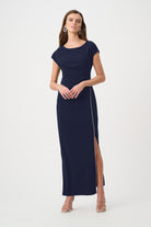 Signature | Scuba Crepe Sheath Gown With Rhinestones Piping