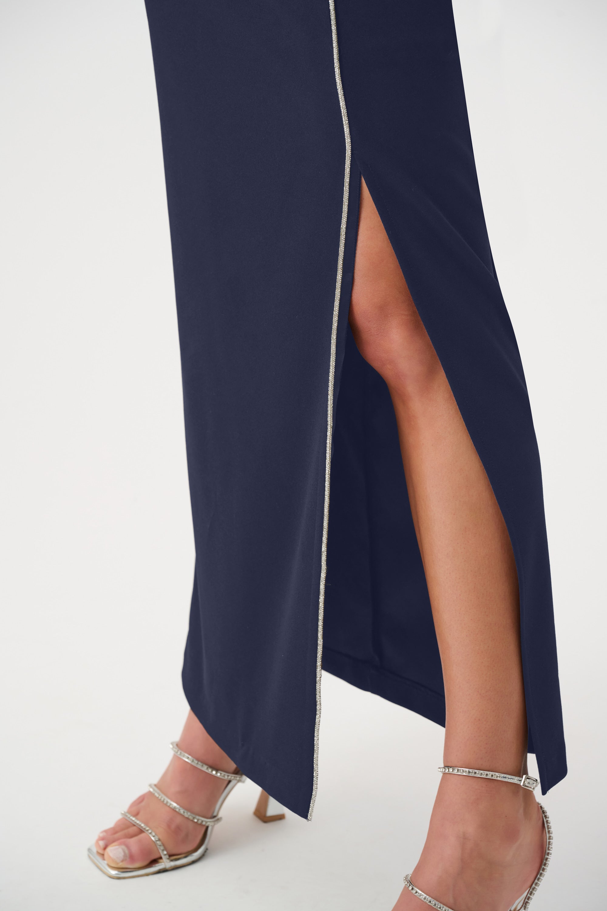 Signature | Scuba Crepe Sheath Gown With Rhinestones Piping