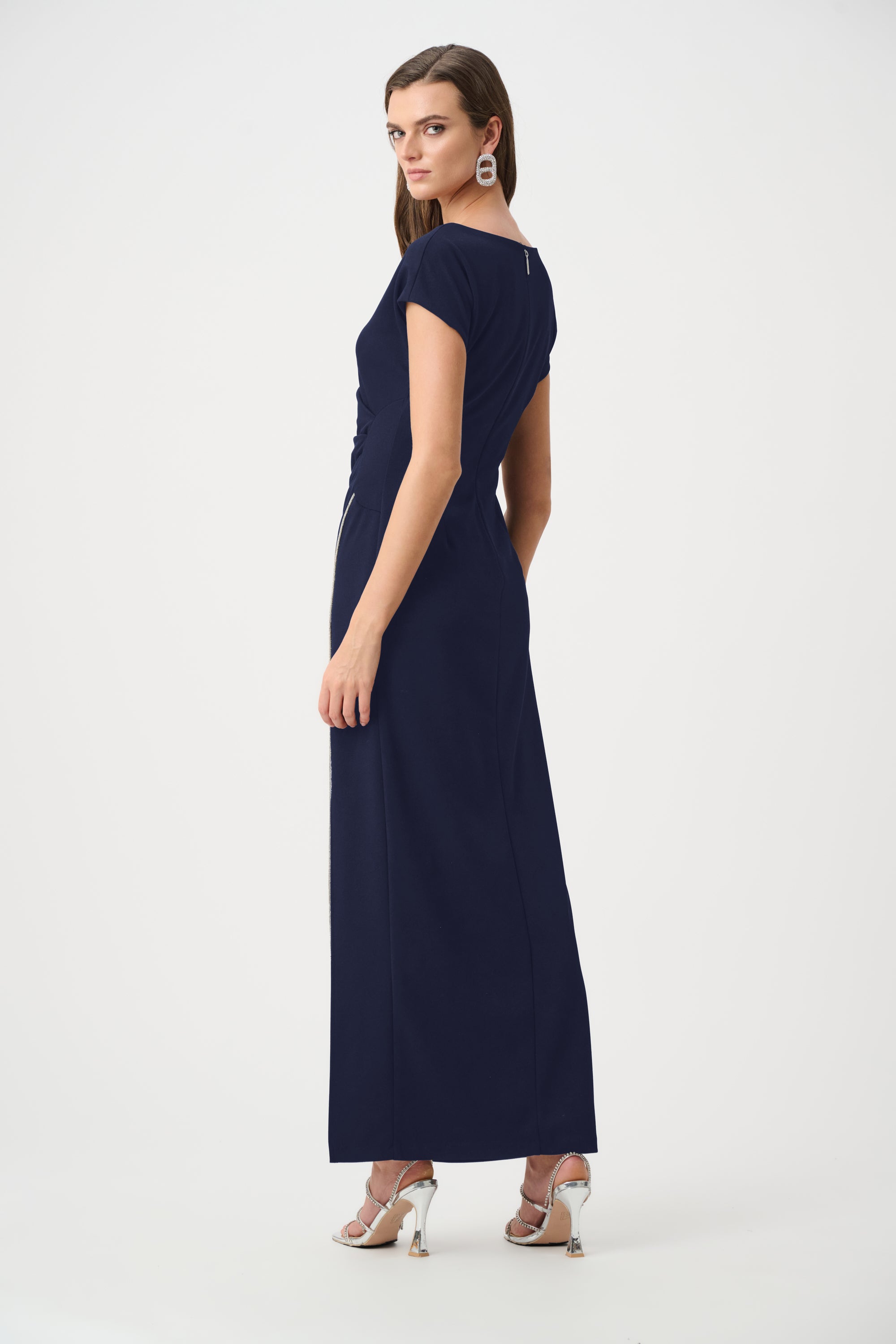 Signature | Scuba Crepe Sheath Gown With Rhinestones Piping