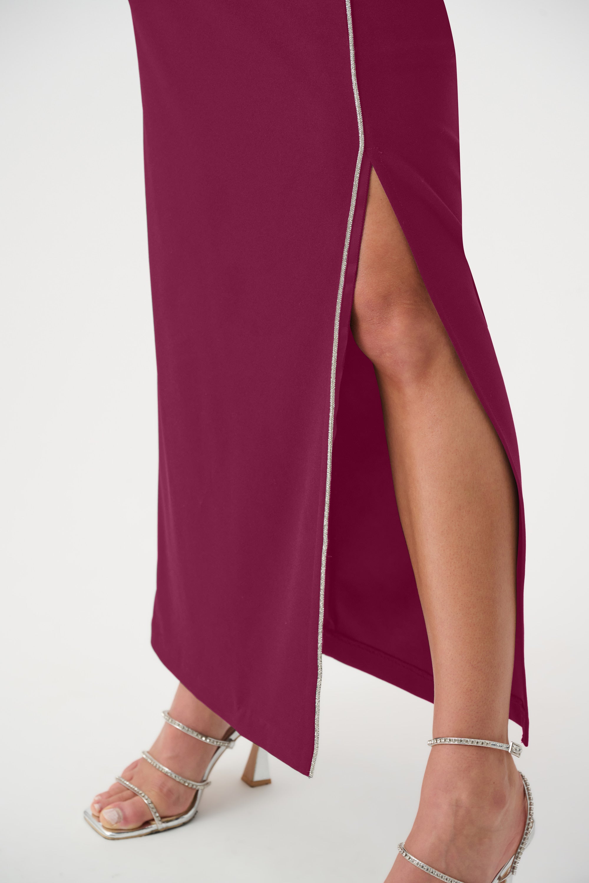 Signature | Scuba Crepe Sheath Gown With Rhinestones Piping
