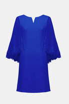 Signature | Silky Knit A-Line Dress With Chiffon Cape And Novelty Trim