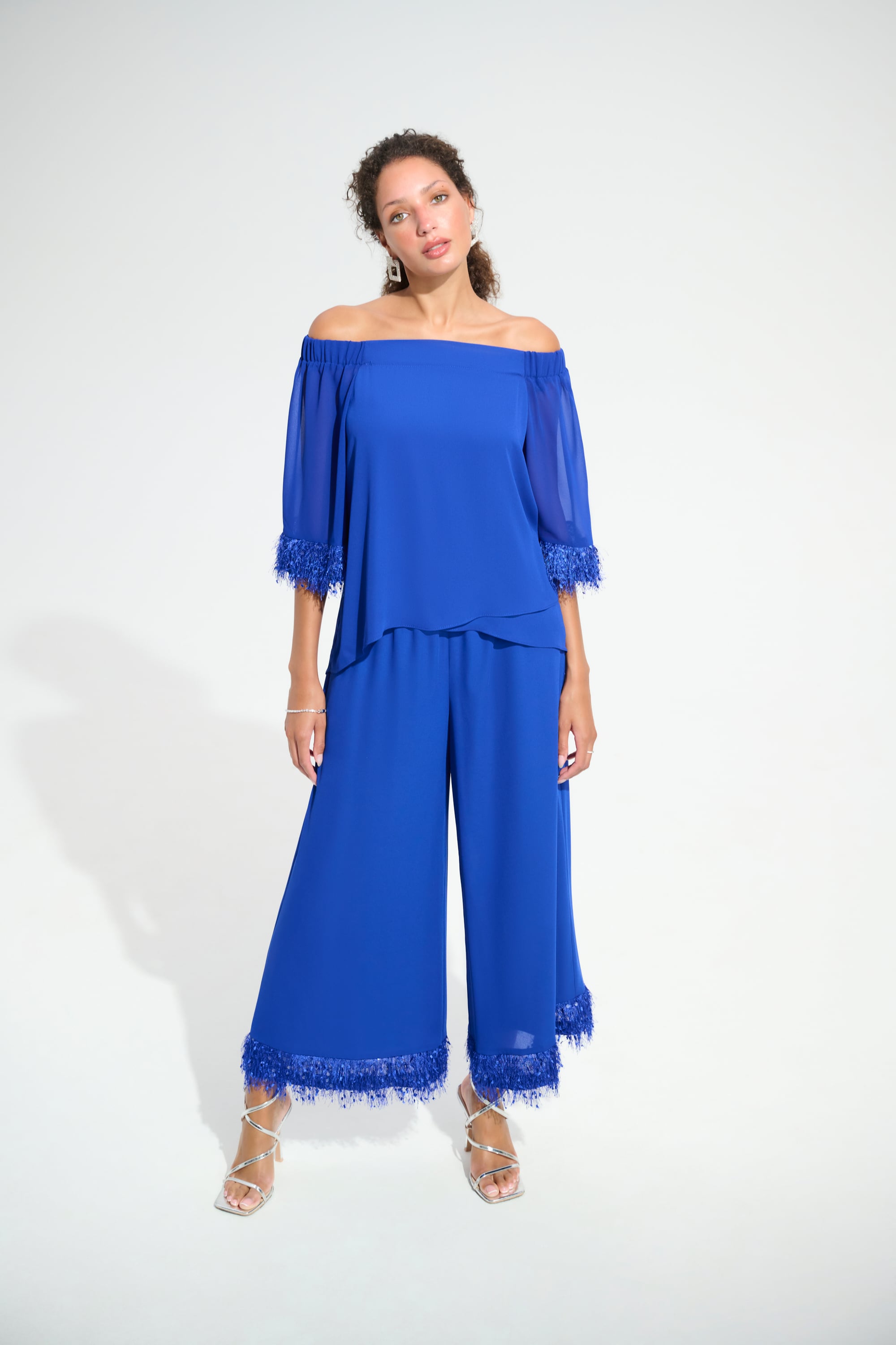 Signature | Georgette And Chiffon Off Shoulder Trapeze Top With Novelty Trim