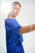 Signature | Georgette And Chiffon Off Shoulder Trapeze Top With Novelty Trim