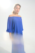 Signature | Georgette And Chiffon Off Shoulder Trapeze Top With Novelty Trim