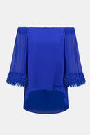 Joseph Ribkoff Signature | Chiffon Off Shoulder Trapeze Top With Novelty Trim-261717