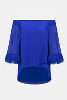 Signature | Georgette And Chiffon Off Shoulder Trapeze Top With Novelty Trim