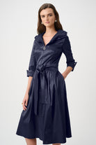 Joseph Ribkoff Signature | Stretch Taffeta Fit And Flare Dress With Lapel Collar-261719F26, Midnight Blue
