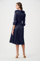 Joseph Ribkoff Signature | Stretch Taffeta Fit And Flare Dress With Lapel Collar-261719F26, Midnight Blue