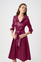 Joseph Ribkoff Signature | Stretch Taffeta Fit And Flare Dress With Lapel Collar-261719F26, Berry Burst