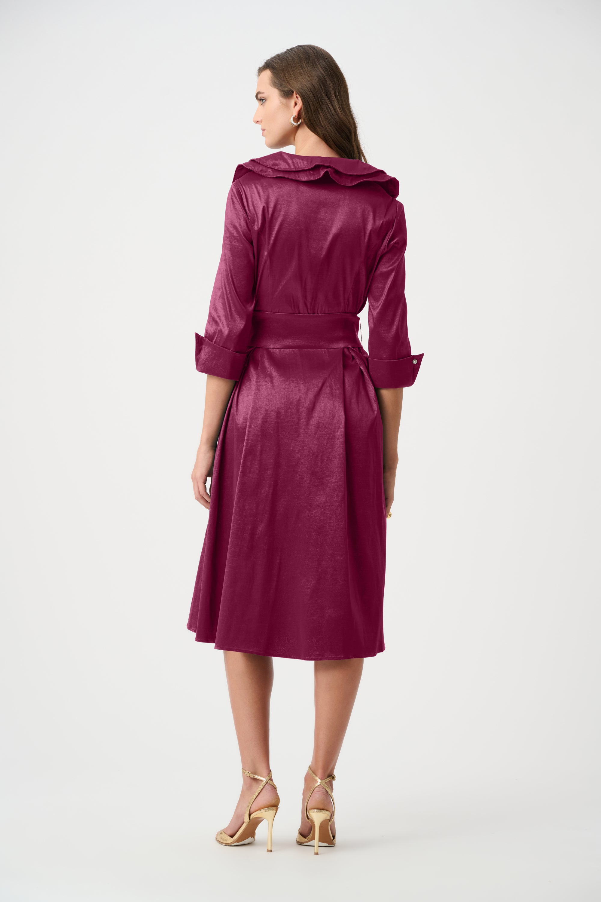 Joseph Ribkoff Signature | Stretch Taffeta Fit And Flare Dress With Lapel Collar-261719F26, Berry Burst