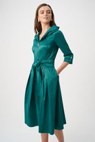 Signature | Stretch Taffeta Fit And Flare Dress With Lapel Collar