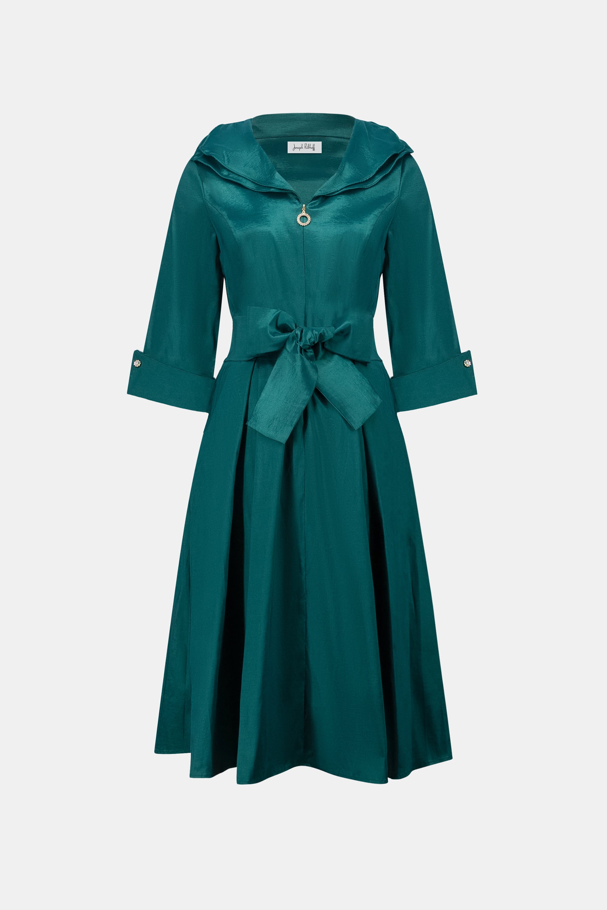 Signature | Stretch Taffeta Fit And Flare Dress With Lapel Collar
