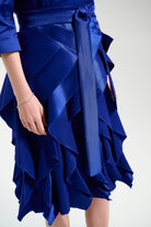 Signature | Stretch Taffeta Fit And Flare Dress With Cascading Ruffle Skirt