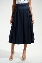 Signature | |Stretch Taffeta Flared Skirt With Box Pleats
