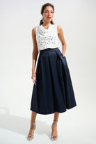 Signature | |Stretch Taffeta Flared Skirt With Box Pleats