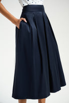 Signature | |Stretch Taffeta Flared Skirt With Box Pleats
