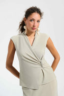 Joseph Ribkoff Signature | Sparkle Knit Wrap Top With Rhinestones Ornament-261758